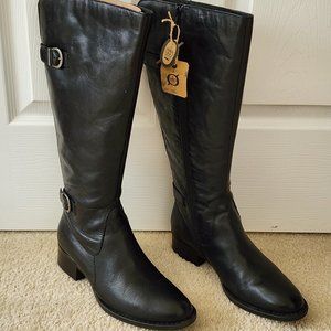 NEW Born 10M Black LEATHER Knee High Riding Boots, WIDE Calf